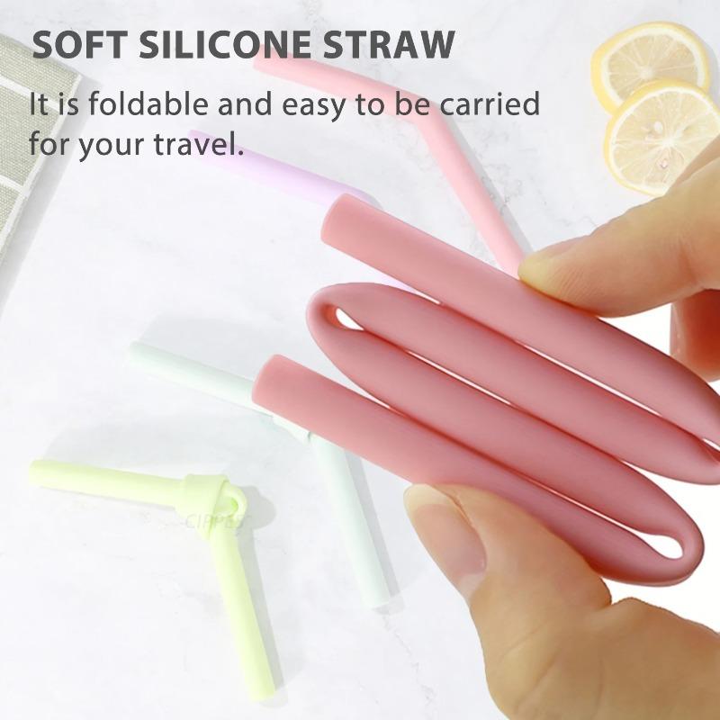 4pcs Reusable Silicone Straws Set with Cleaning Brushes for Water Milk Juices Smoothies Flexible Portable Straight Bent Straws