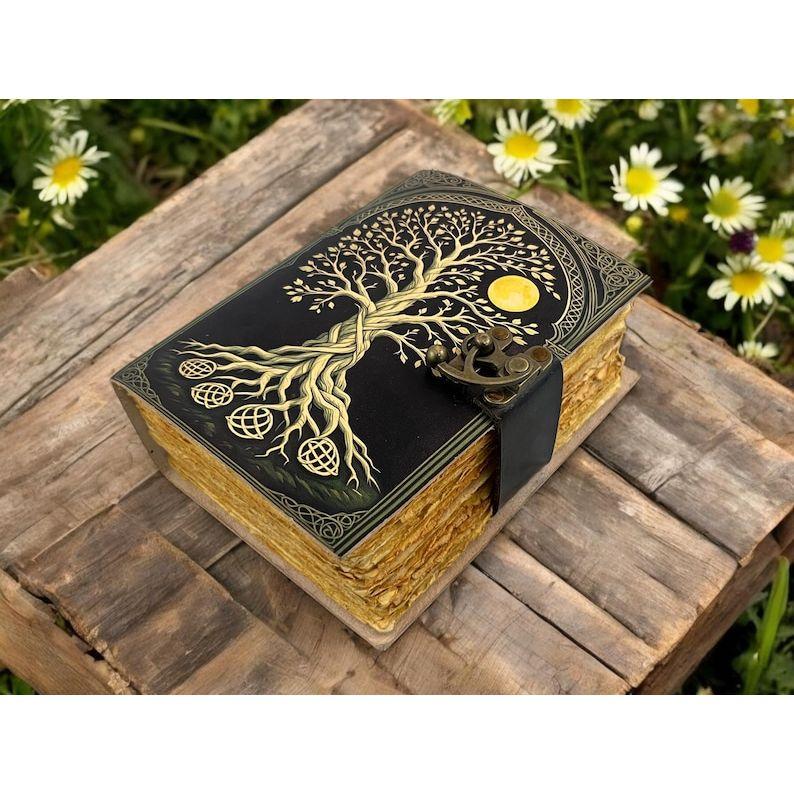 Tree of Life Grimoire Handmade leather journal Notebook Blank spell book of shadows Leather Celestial Gifts For Him Her