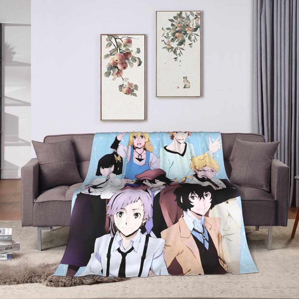 Anime Bungo Stray Dogs Blanket Coral Fleece Plush Print Multi-function Warm Throw Blankets for Sofa Bedroom Bedspreads