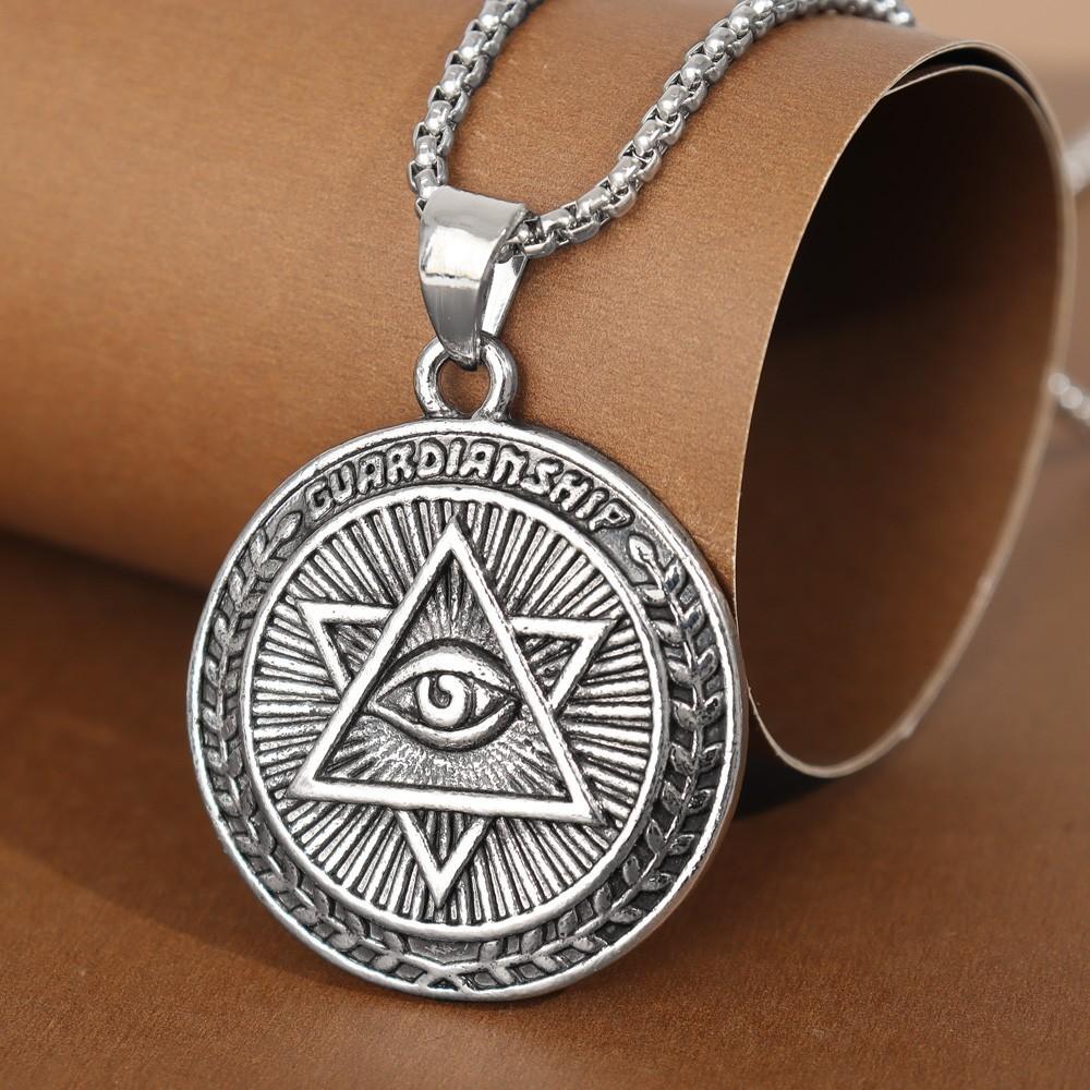 Vintage Masonic Omniscient Eye Hexagram Men's Circle Pendant Necklace