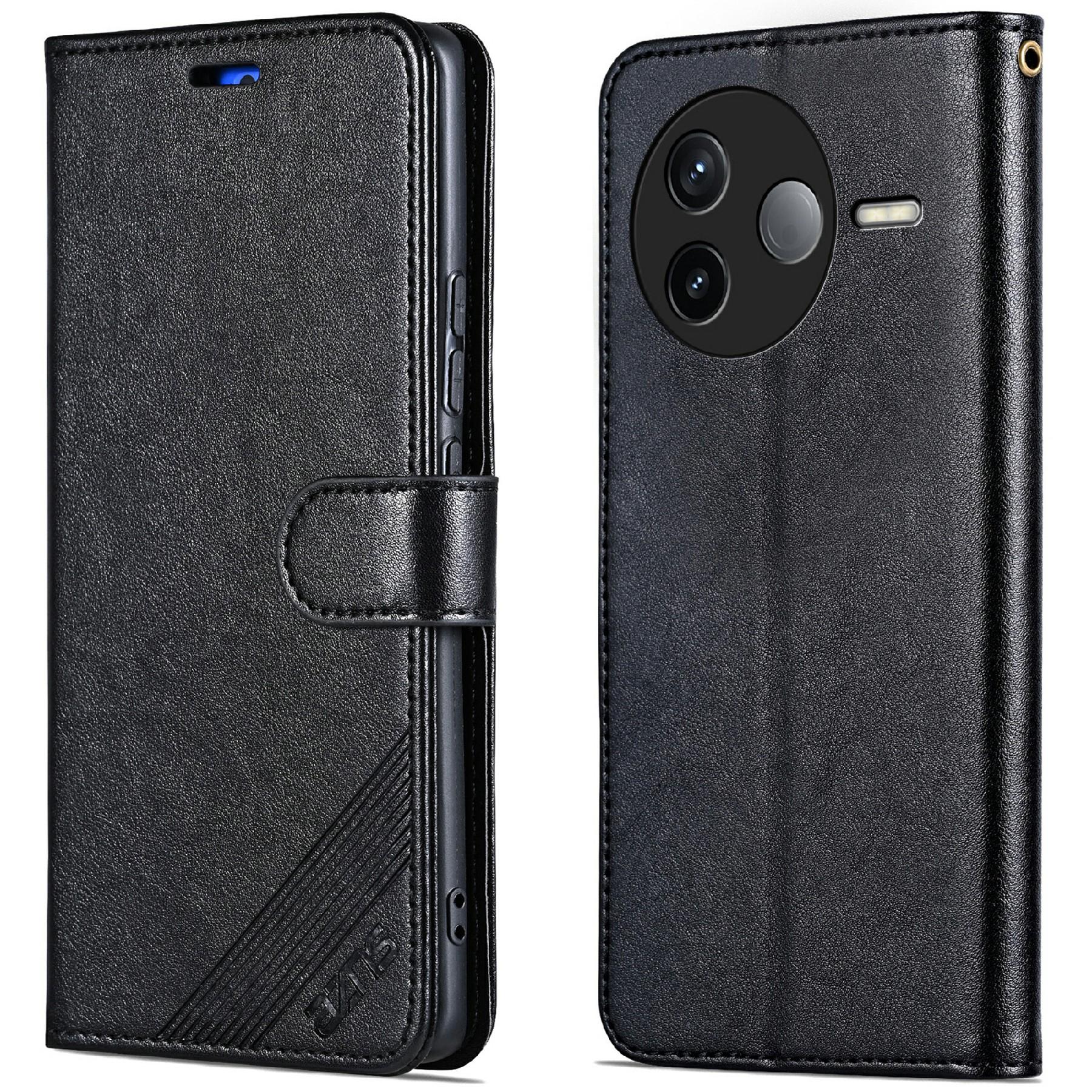 

AZNS Чехол для Xiaomi Poco F7 Pro 5G/Redmi K80 5G, противоударный, из ПУ кожи, с подставкой, кошелек, чехол для телефона Black