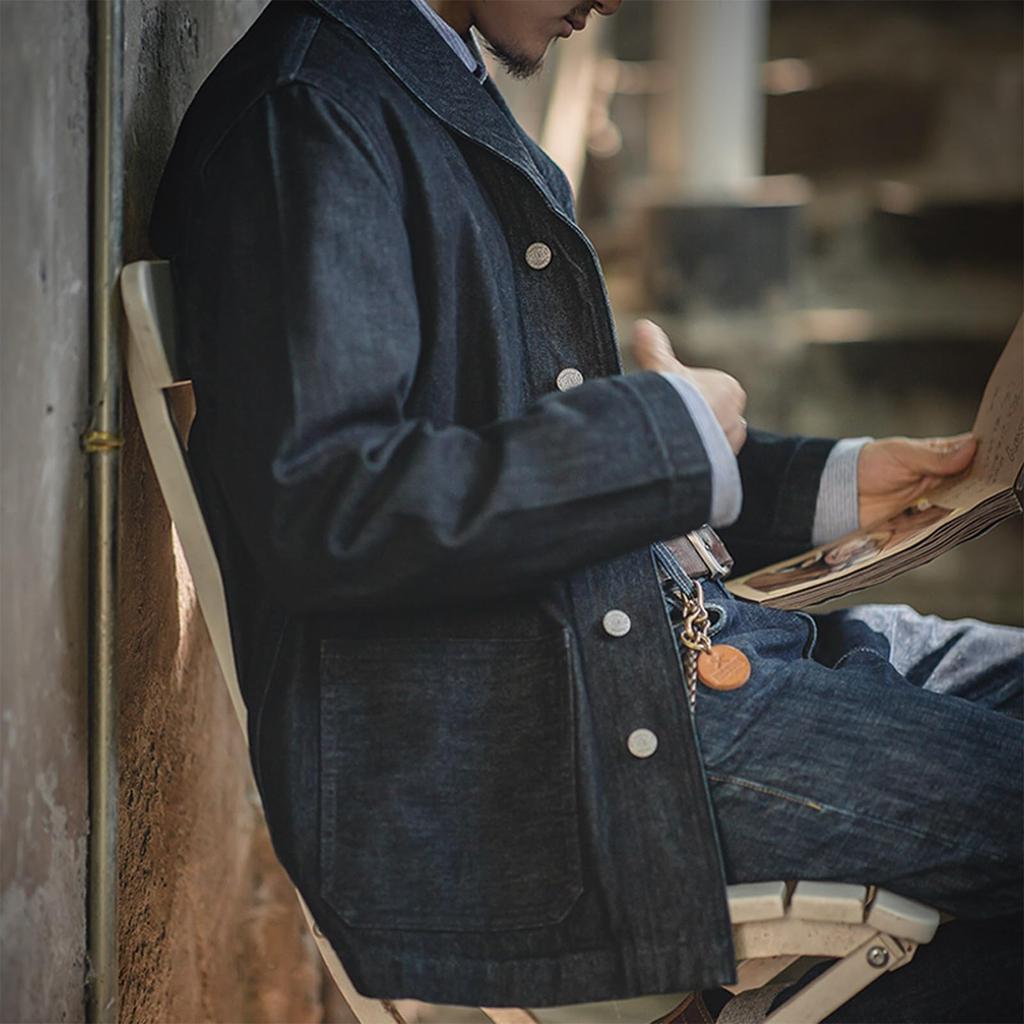 MADEN Vintage Military Deck Denim Jacket 13.5oz Heavyweight Cotton - Blue [Size L]