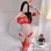 Sexy Red Mesh Off-Shoulder Christmas Lingerie Set with Hat
