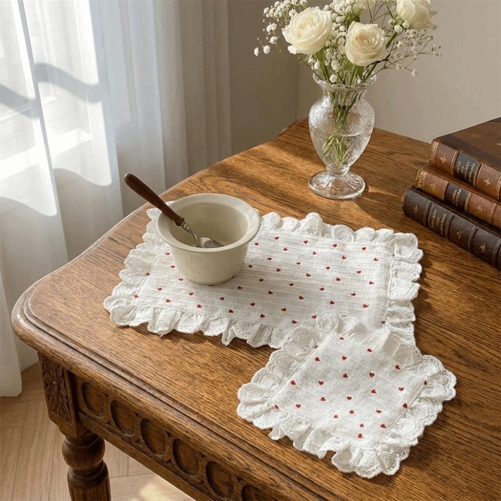 Square/Round Table Napkins Girly Style Insulation Pad Pot Mats Heart Pattern Placemats Tea Party