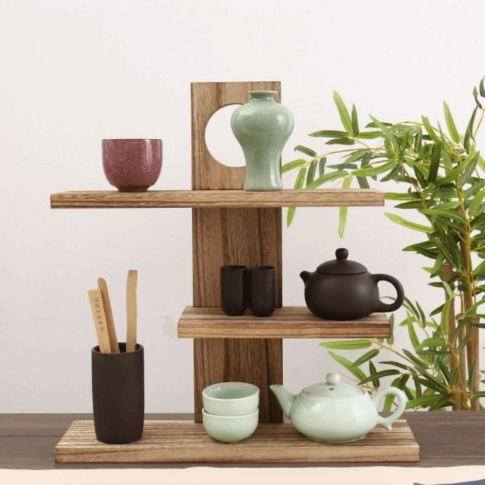 Antique Desktop Storage Shelf Chinese Style Tea Set Rack Retro Desk Shelves Home Decor