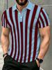 Men's Outdoor Polo Shirt, Available in Multiple Sizes, Featuring a Contrasting Vertical Stripe Design in Burgundy and Light Blue, with a