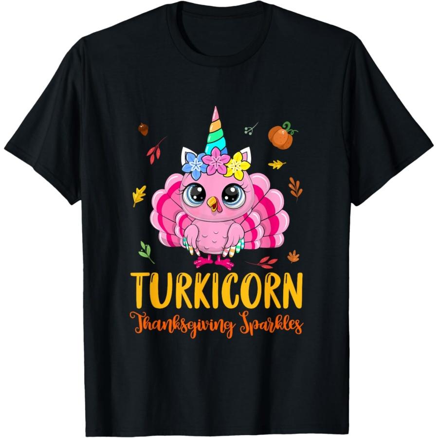 Милый единорог индейка смешной День благодарения Туркорн девочка детская футболка XXXXXL чёрный