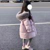 Winter Girls Jacket Long Solid Color Thick Warm Big Fur Collar Hooded Zipper Coat Teen Kids Parka