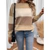 Women S Long Sleeve Crew Neck Color Block Casual Loose Knit Sweater