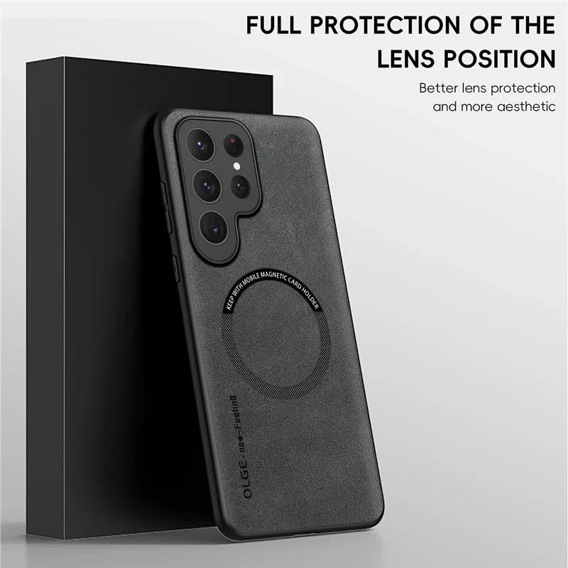 Magnetic Leather Phone Case For Samsung S24 S25 Ultra S23 FE S22 S21 S20 5G Note 20 Ultra 10 Plus Wireless Charging Cover