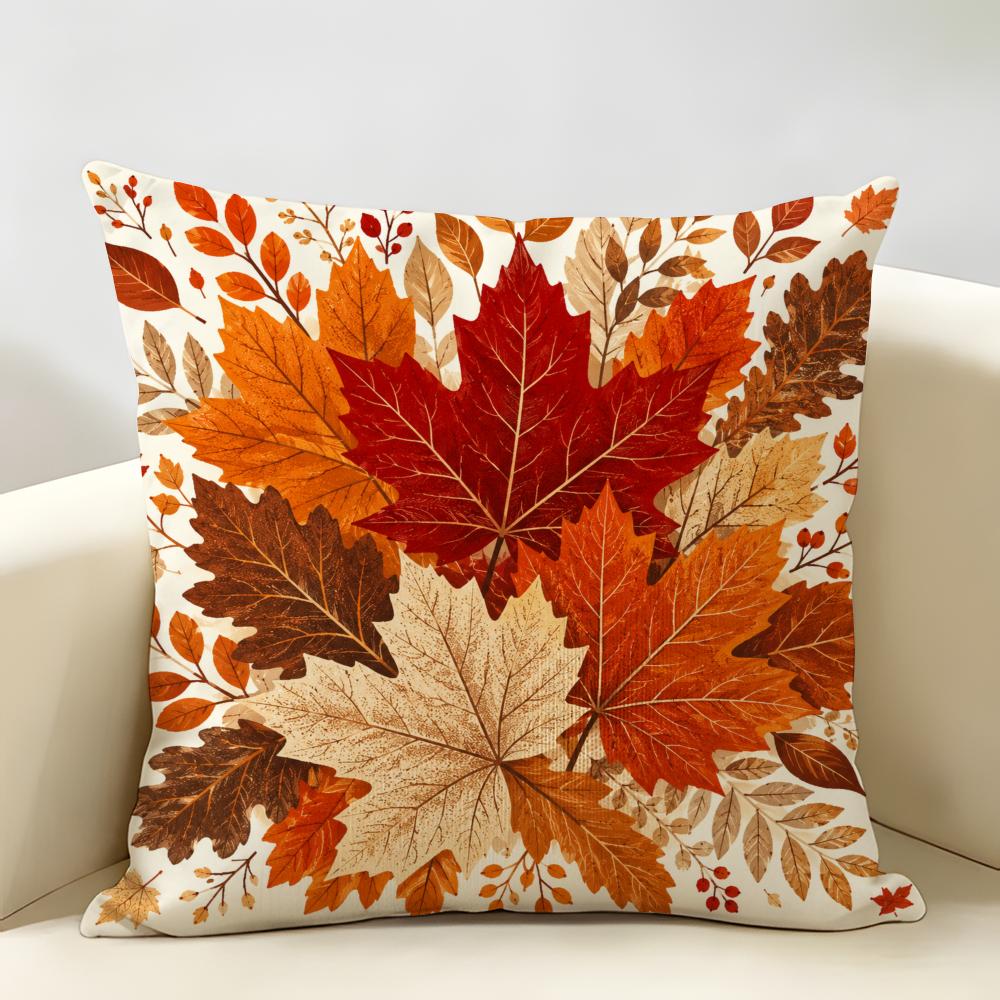Autumn Maple Leaf Pattern Cushion Cover Durable Hypoallergenic Organic Linen Pillow Cover Short Size Washable Skin-Friendly