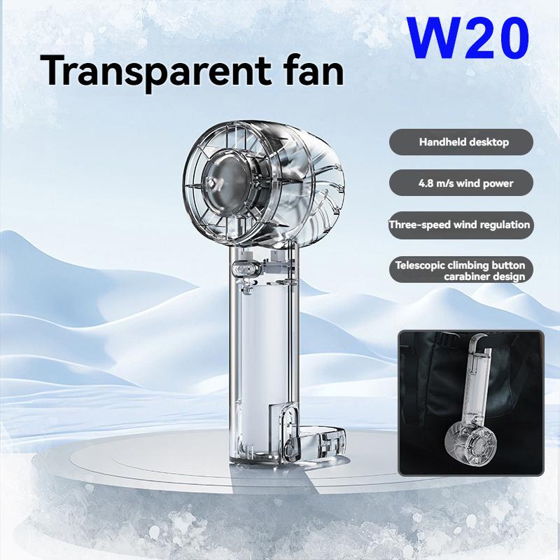 

Transparent Portable Hook Handheld Desktop Turbo Fan Rechargeable Fan 3 Speeds Hand Fan For Travel Outdoor Cold Compress Fans