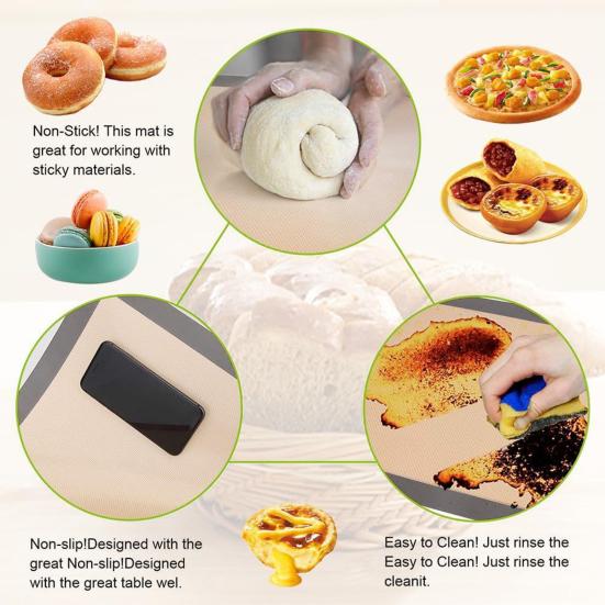 Yousheng 0.4mm Silicone Baking Mat with Fiberglass Non-Stick Oven Liner Heat Resistant Reusable Pad for Baking Cookies Pastries Dishwasher Safe Tool
