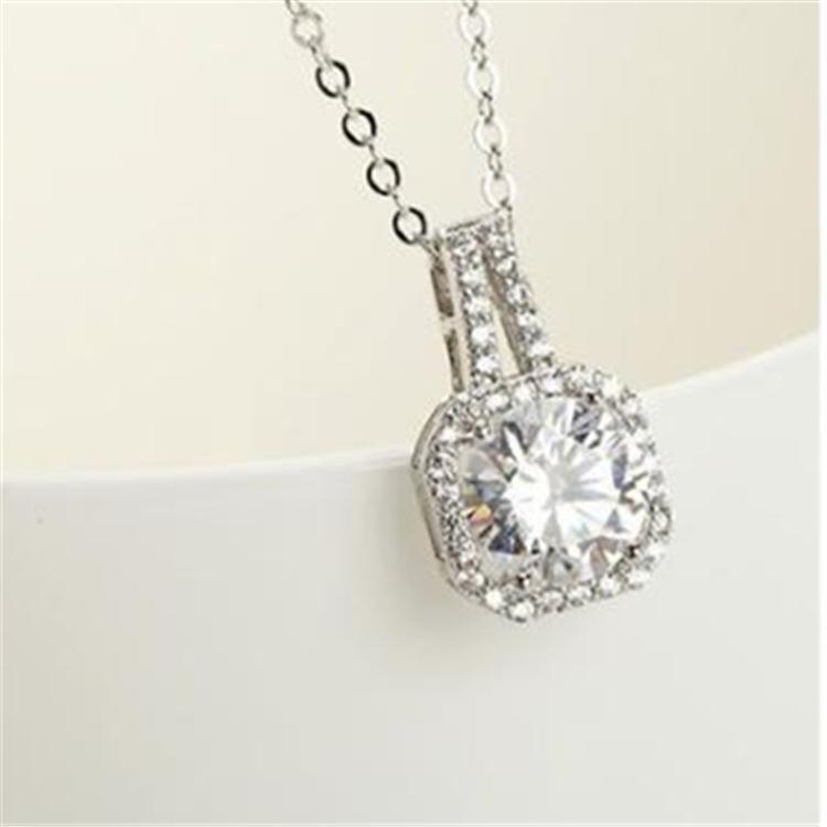 Zircon Necklace Square Cut Clavicle Chain Versatile Pendant Jewelry Minimalist Design Simple Style Elegant Women серебряный