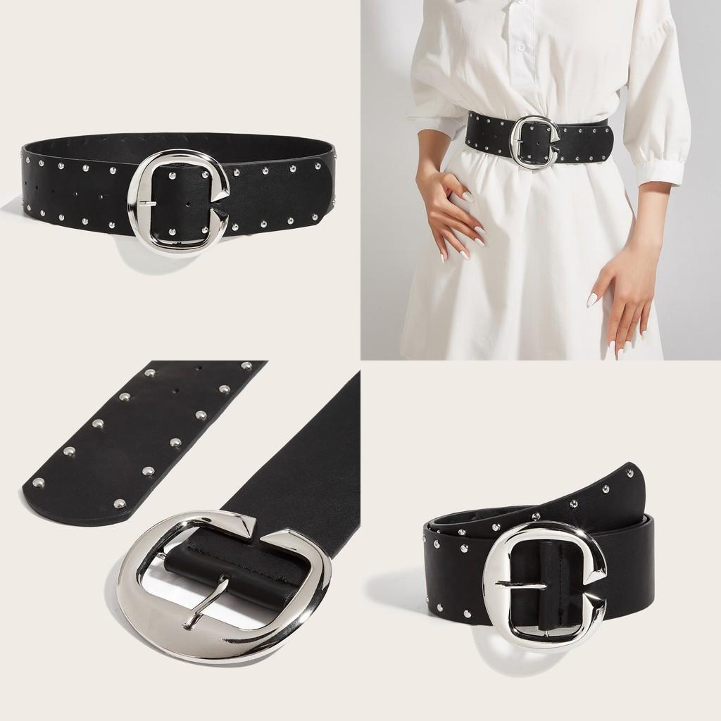 Retro Fashion Rivet Belt With Alloy Buckle Casual Outfits Everyday Accessory
