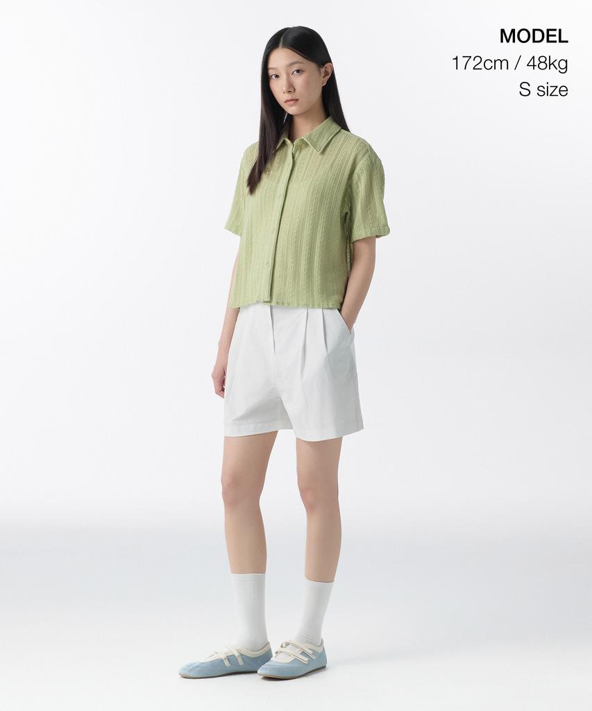 MUSINSA STANDARD WOMAN Women'S Relaxed Crochet Short Sleeve Shirt [Pale Green]