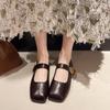 2025 Spring Soft Leather Metal Buckle Small Square Head Retro Flat Heel Single Shoes One-word Buckle Mary Jane Shoes Women's Shoes Flat Shoes