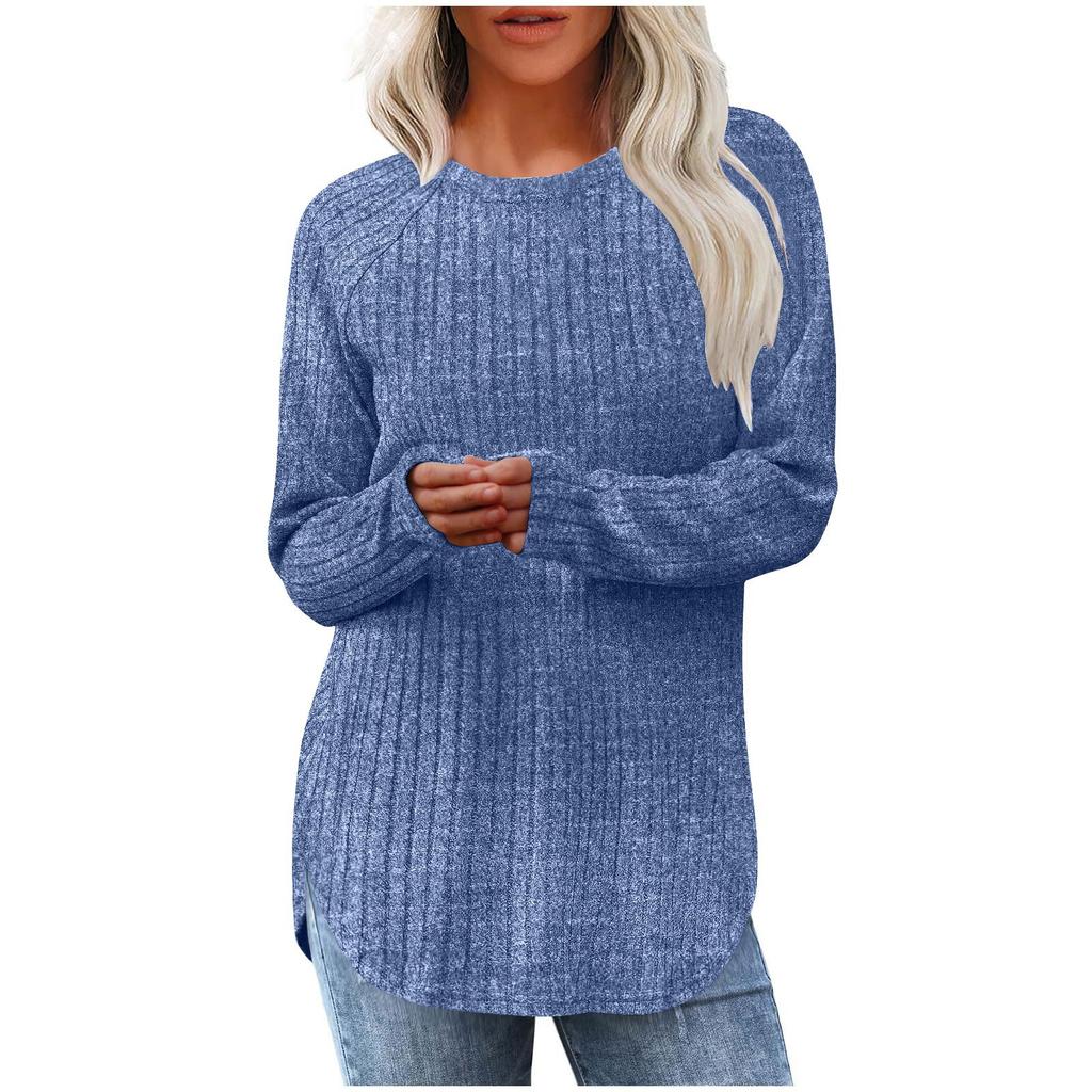 Women's New Loose Round Neck High-low Curved Hem Top for Women, T-shirt