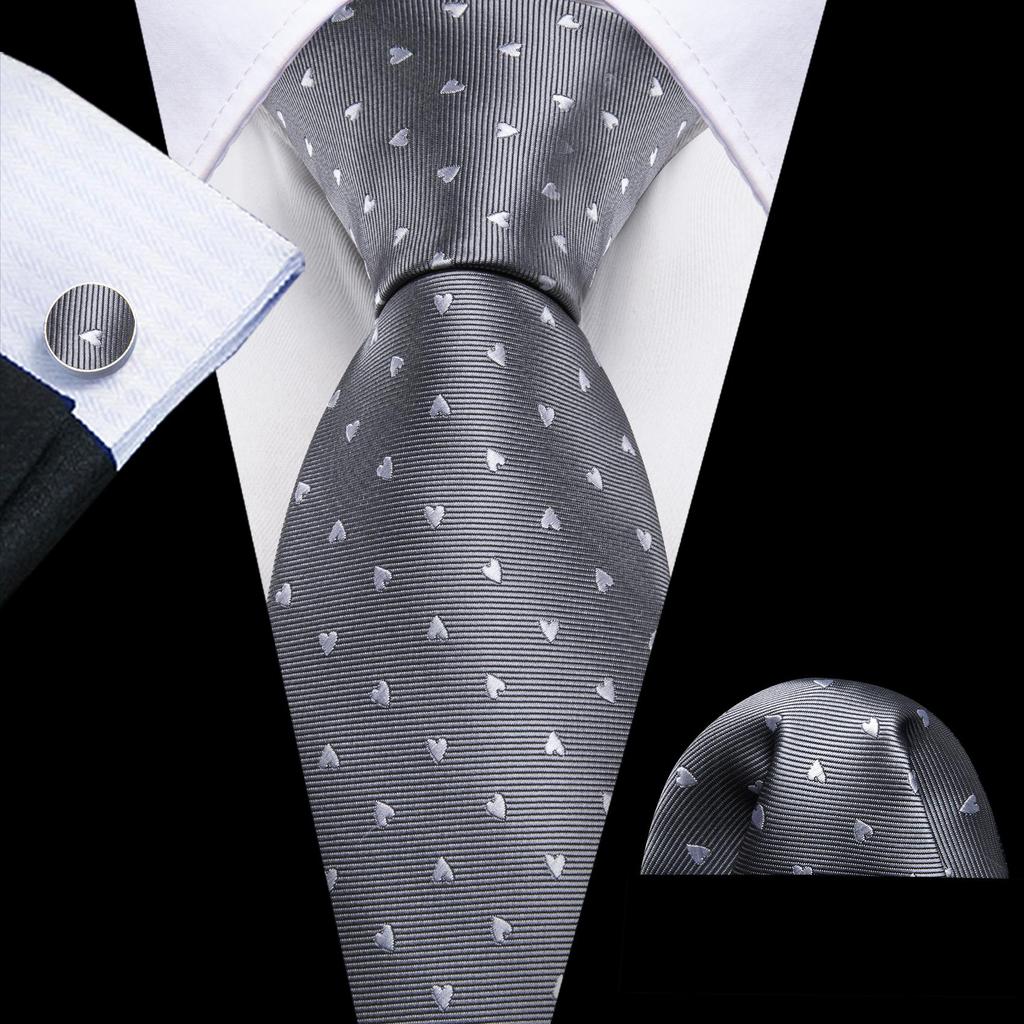 Barry.Wang Necktie Hankerchief Cufflinks Set Black Paisley Jacquard Woven Wedding