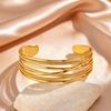 Multi-layer Lines Stainless Steel Wide Cuff Bangle for Women, Non Fading Gold Plated Open Bracelets, Waterproof Jewelry
