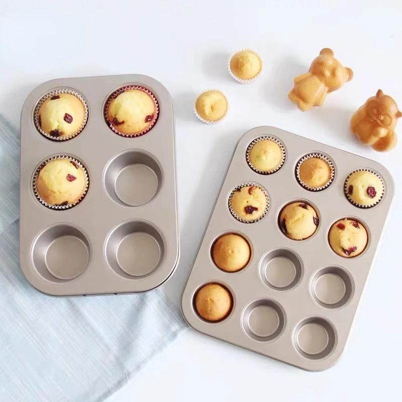 Stampo per Torta a 6/12 Fori Stampo per Muffin Cupcake Stampo Fai da Te Antiaderente Pirofila Acciaio al Carbonio Teglie da Forno per Cucina Utensile per Pasticceria