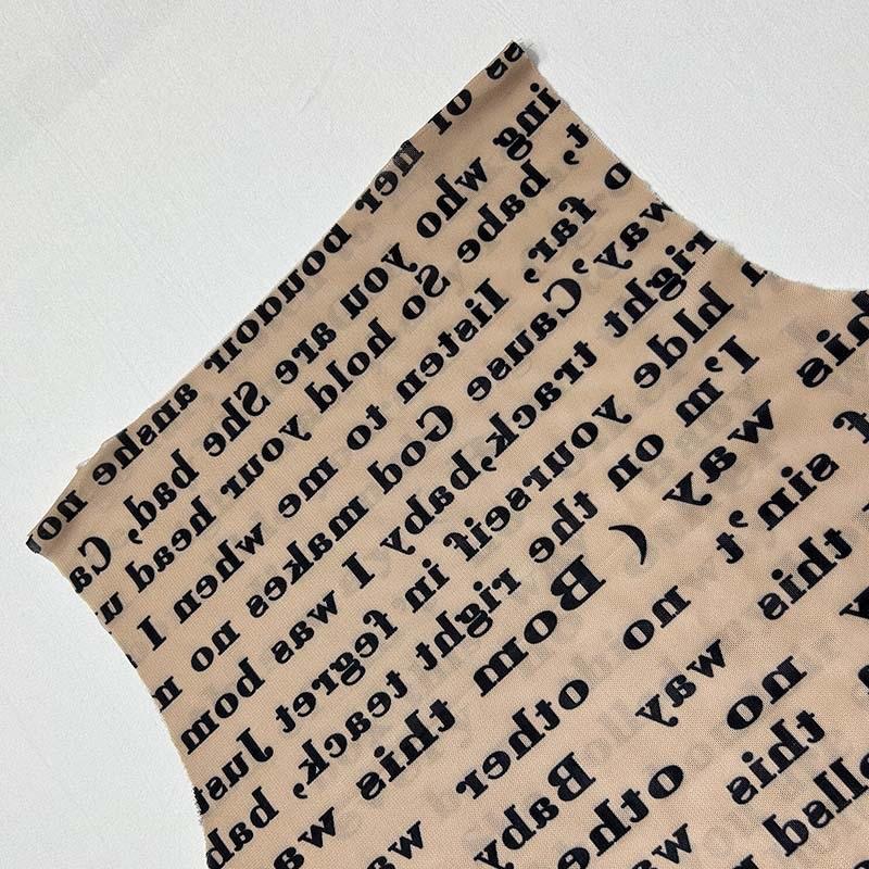 Tooxika Women's Round Neck Pullover Mesh Letter Print Sexy See-through T-shirt