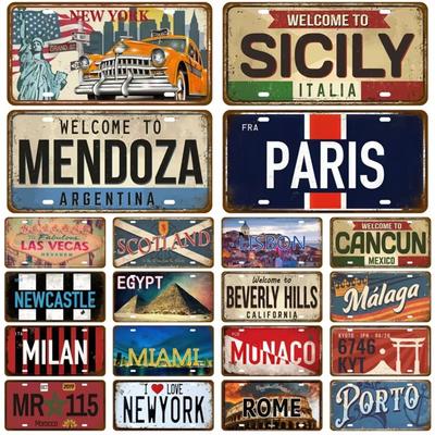 Piatto di Latta Città Stato Targa di Latta Città Famosa Placca Punto di Riferimento Segno di Metallo Decorazione Murale Garage Bar Pub Club Hotel Caffetteria Cucina Casa