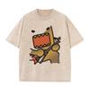 T-shirt Casual con Grafica Rock di Domo, Lavaggio Vintage Marrone, Cartone Animato