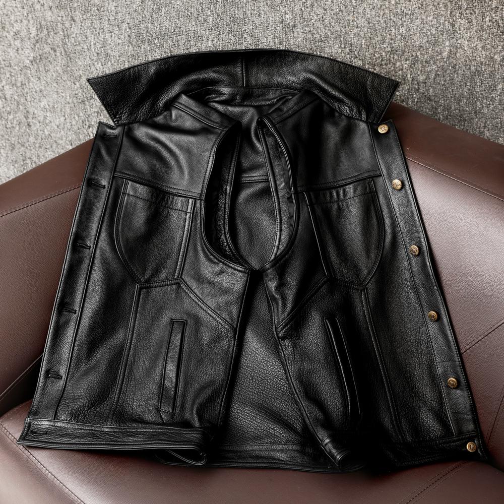 Mens Genuine Leather Vest Top Grain Cowhide Workwear Waistcoat Fall Fashion Jacket