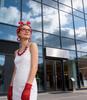 PESENAR  50s Retro Housewife Costume Accessory Set with Red Polka Dot Headband, Gloves, Earrings and Glasses