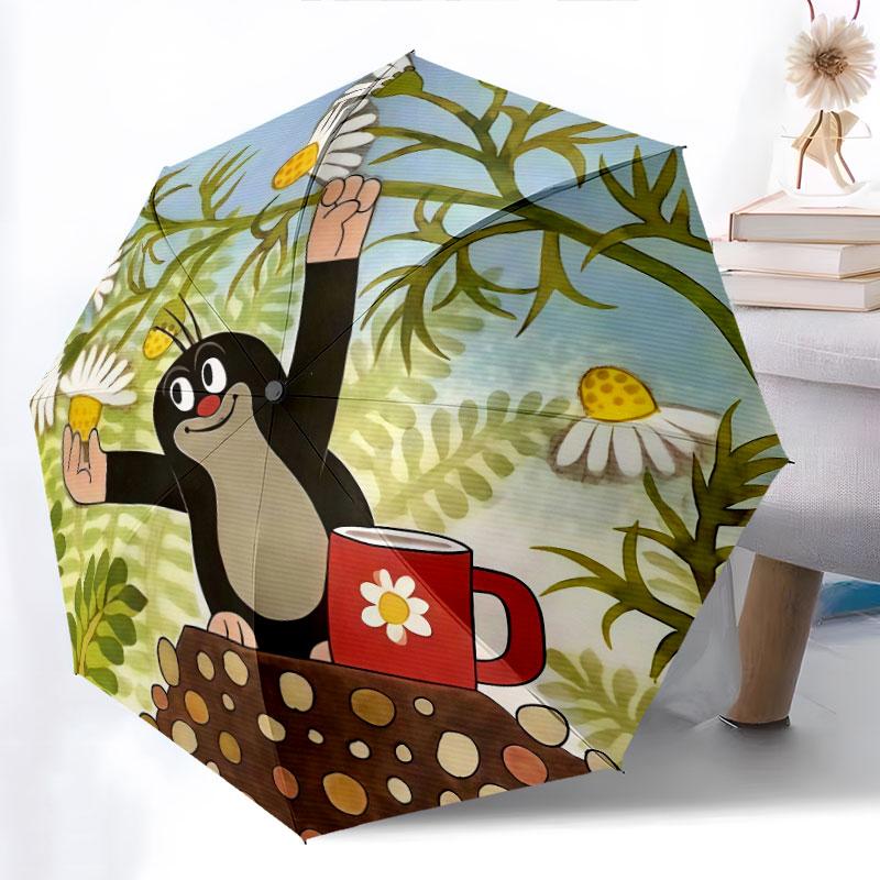 Krtek pattern, automatic folding umbrella, portable and foldable design, 8 ribs, a Christmas or birthday gift.
