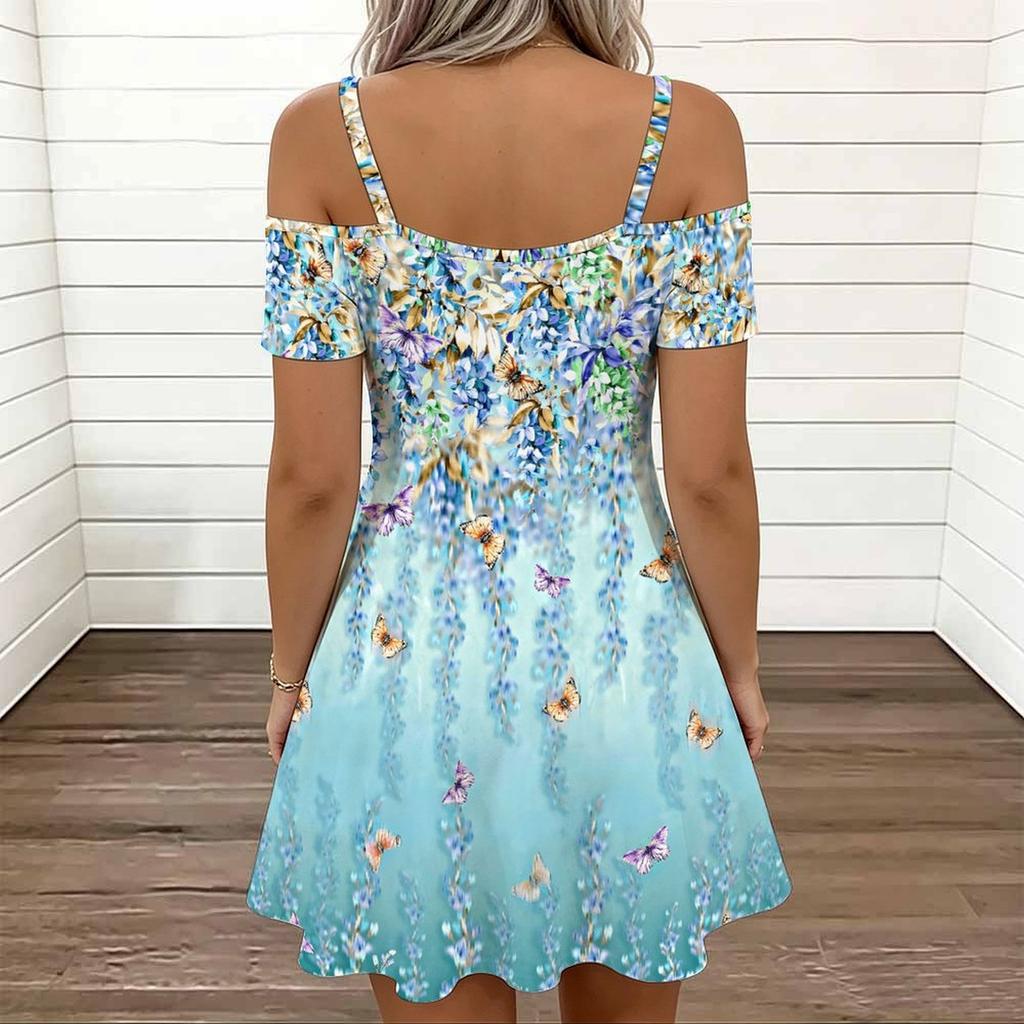 Ladies Spaghetti Strap Charming Hydrangea Bouquet Plus Size Loose Dress
