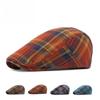 Unisex Tartan Plaid Flat Cap Spring Summer Checkered Ivy Cap Retro British Beret Cabbie Hat Duckbill Cap