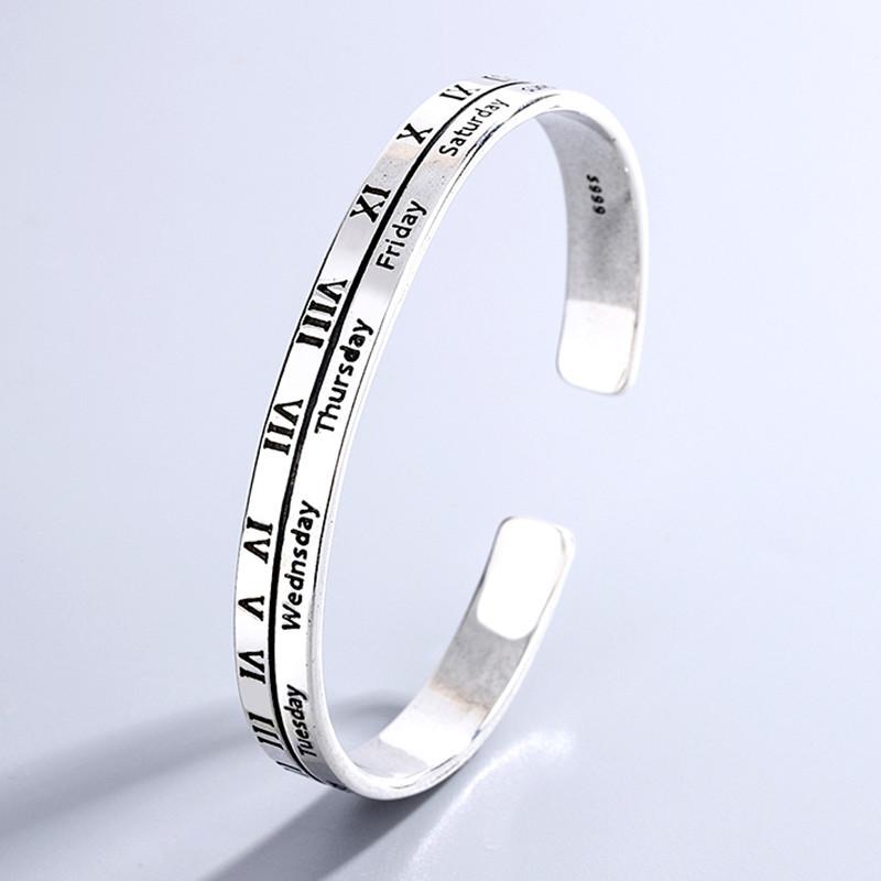 

New Creative Roman Numeral Bracelets 925 Sterling Silver Jewelry Personality Personality English Alphabet Opening Bangles TYB122 серебряный