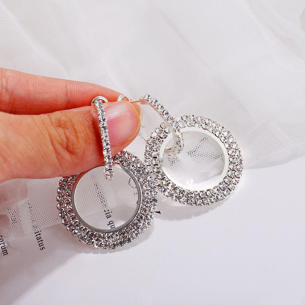 Women Luxury Fashion Glitter Circle Round Earrings Ear Stud for Party Weeding