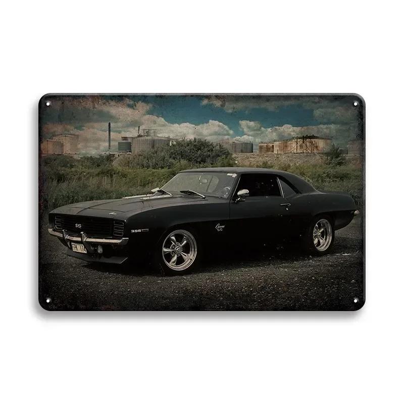 Vintage Fahrzeug Metallblechschild Plakette Retro Blechmalerei Rennwagen Poster Wandkunst Aufkleber Heimbar Garage Dekoratives Plat