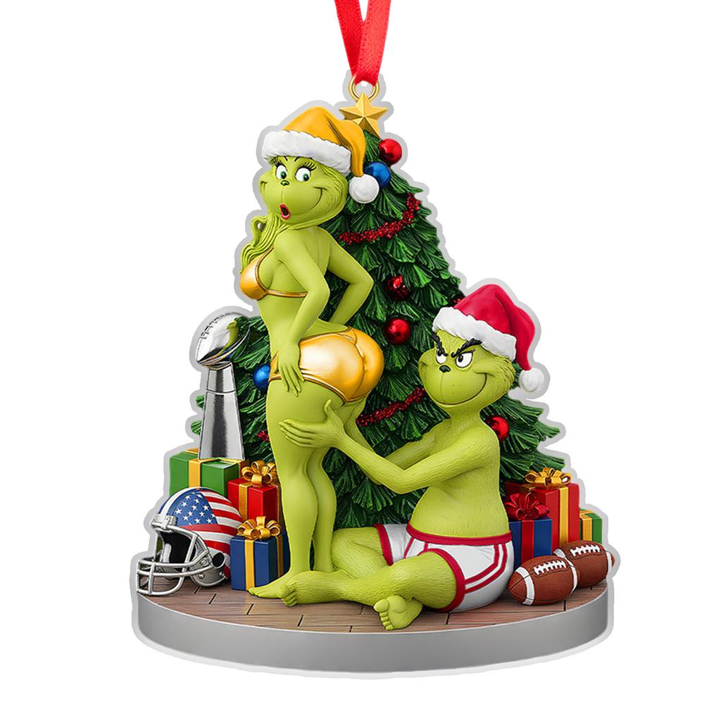 Personalized Couple Christmas Figurines, 2D Flat Green Christmas Couple Figurines, A Fun Anniversary Gift For Husbands And Wives.