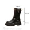 Maillard platform boots women's European and American style knight boots metal buckle round head black leather medium boots