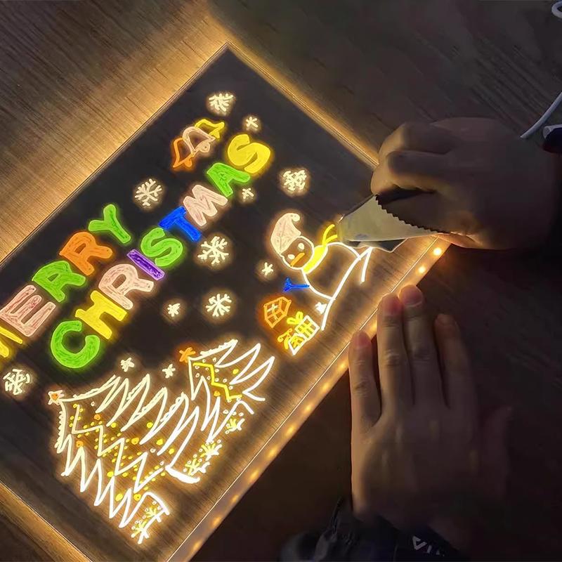 LED Light-Up Acrylic Message Board Erasable USB Drawing Board Birthday Gift Bar Advertising for Creative Activities with Stand