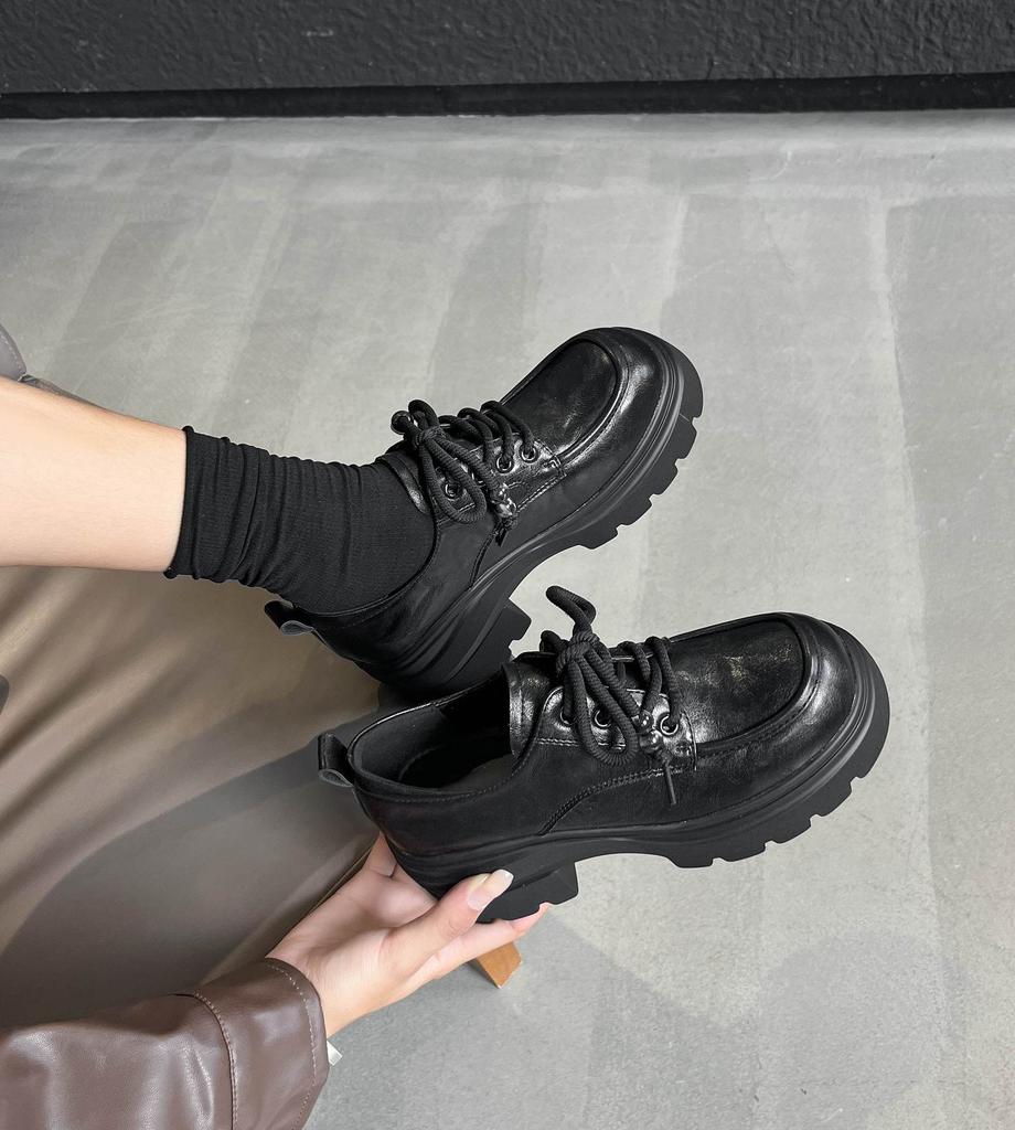British style lace-up niche loafers single shoes women's 2025 new platform retro fashionable versatile commuter small leather shoes