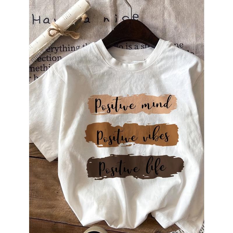 Western-style Casual Sporty Versatile Round-neck Letter-print Women s T-shirt S