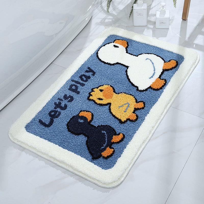 Cartoon Bathroom Bathroom Absorbent Non-slip Mat Bedroom Children's Room Carpet Cute Ducklings Into The Door Foot Mat
