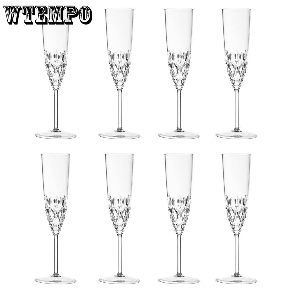 8pcs Plastic Champagne Flutes Shatterproof Reusable Fancy Crystal Clear Champagne Glasses 4 Oz Acrylic Unbreakable Wine Glasses Bar Goblets