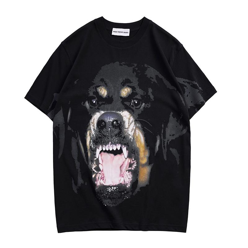2025 summer new dog head printed short sleeve fashion men's loose personality young men and women with 100% cotton T-shirt