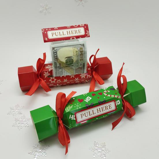 4 Pcs Candy Christmas Money Pull Pouch Surprise Pull Out Money Gift Holders for Cash DIY Christmas Party Money Box for Kids Adults