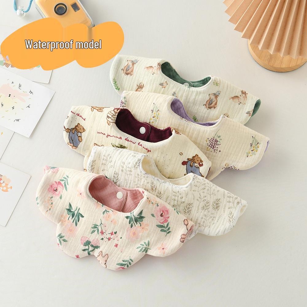 Dwustronny, wodoodporny śliniaczek dla niemowląt w stylu koreańskim z płatkami, wykonany w 100% z gazy bawełnianej