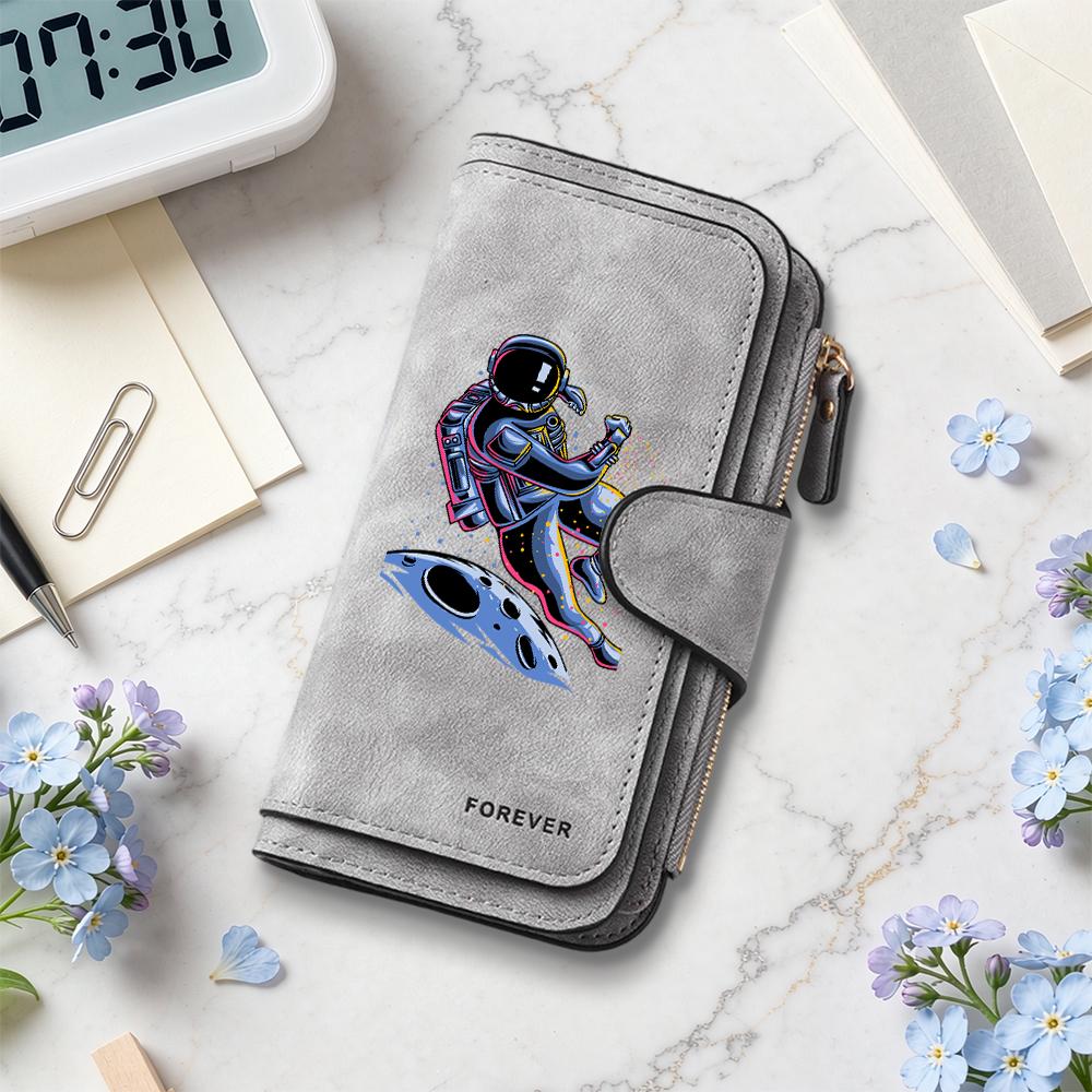 Fashion Astronaut Pattern Long Purse Portable Casual Multi Slot Card Holder Wallet for Daily Use