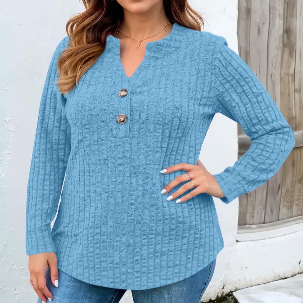 Women's Fashion V Neck Long Sleeve Ribbed Elegant Commuting And Casual Top