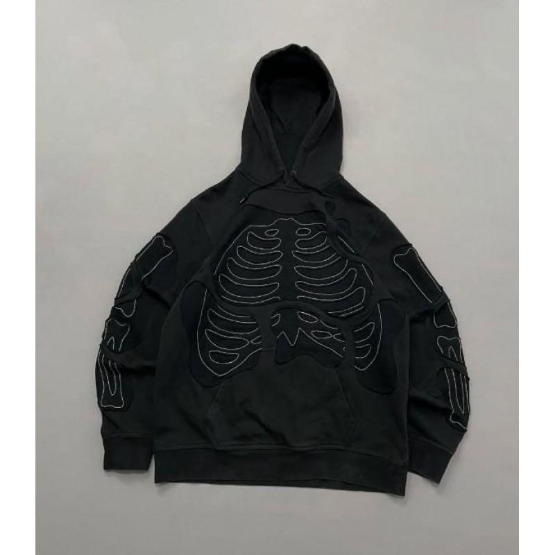 Unisex Gothic Streetwear Hoodie Print Oversized Crop Top Long Sleeve Sweatshirt Black