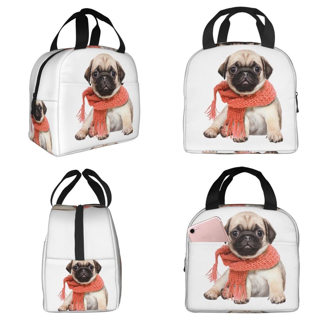 Winter Funny Fawn Pug Funny Dog Lover Insulated Lunch Bag for Women Office Cooler Thermal Food Box Tote Lunch Boxes Container